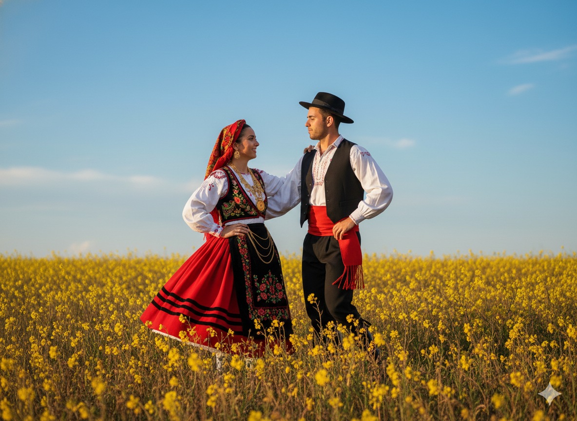 Femme portant un T-shirt et un chouchou de la capsule Viana do Castelo inspirée du Portugal, motifs folkloriques modernes, vêtements éthiques et contemporains